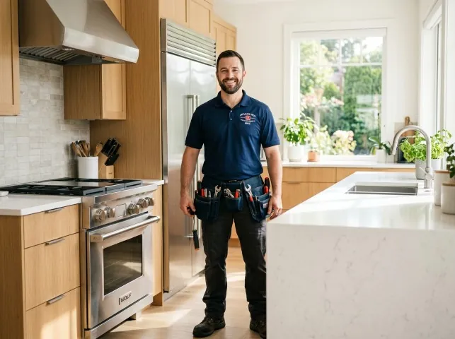 Appliance Repair Hero technician in a Bluemont, VA kitchen after an appliance repair